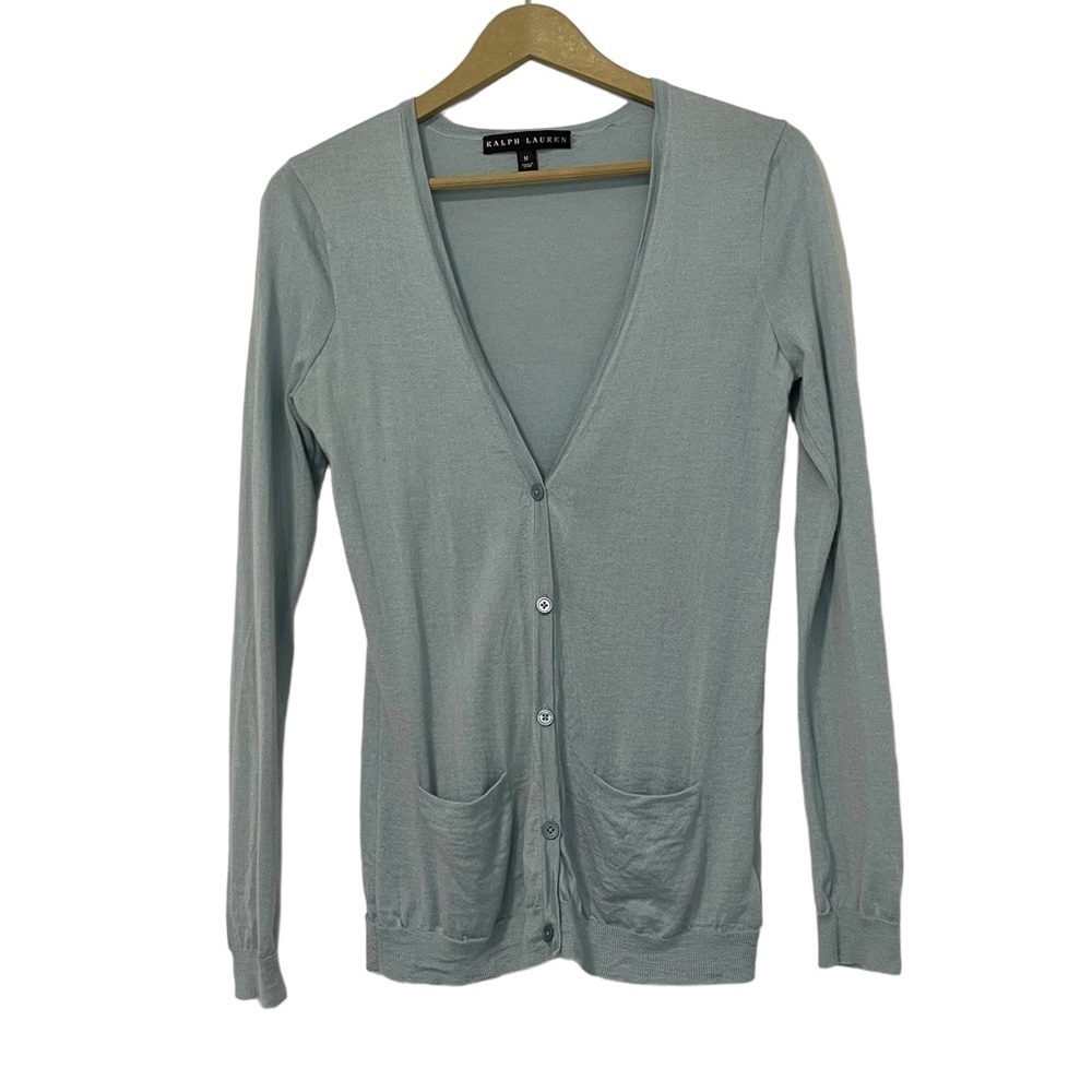 Ralph Lauren Black Label Flawed Cashmere Silk Blend Button Up Cardigan Sz Medium